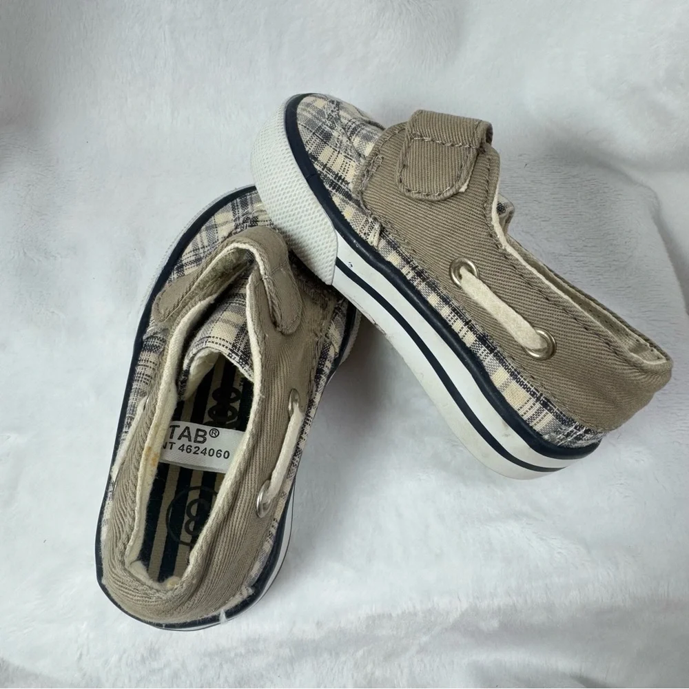 Circo Tan Blue Gray Plaid Preppy Loafers Boat Baby Shoes